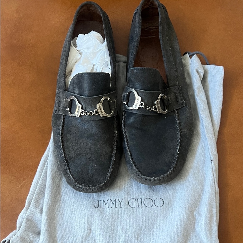 Jimmy Choo Dark Gray Men's Loafers with Silver Accents